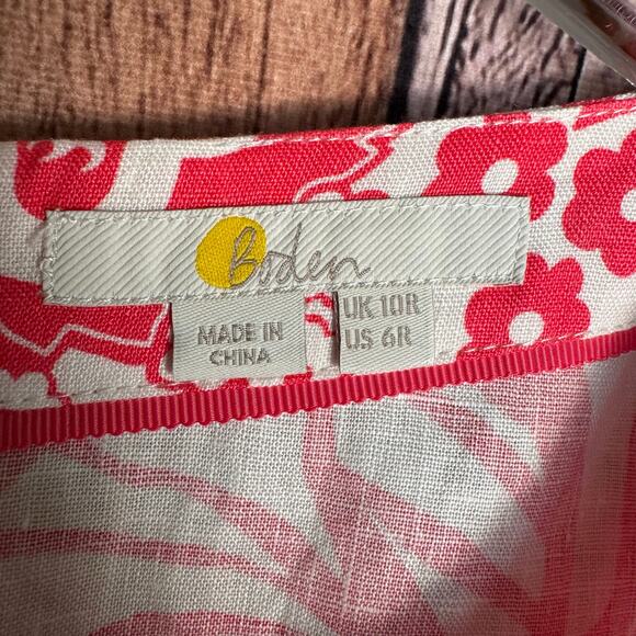 Boden Dress Laurie in Lollipop Exotic Escape 100% Linen Bird Floral US Size 6 R - Picture 8 of 8
